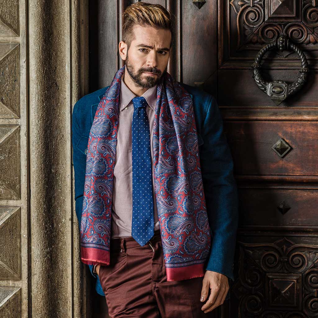 Men's wool silk scarves reversible