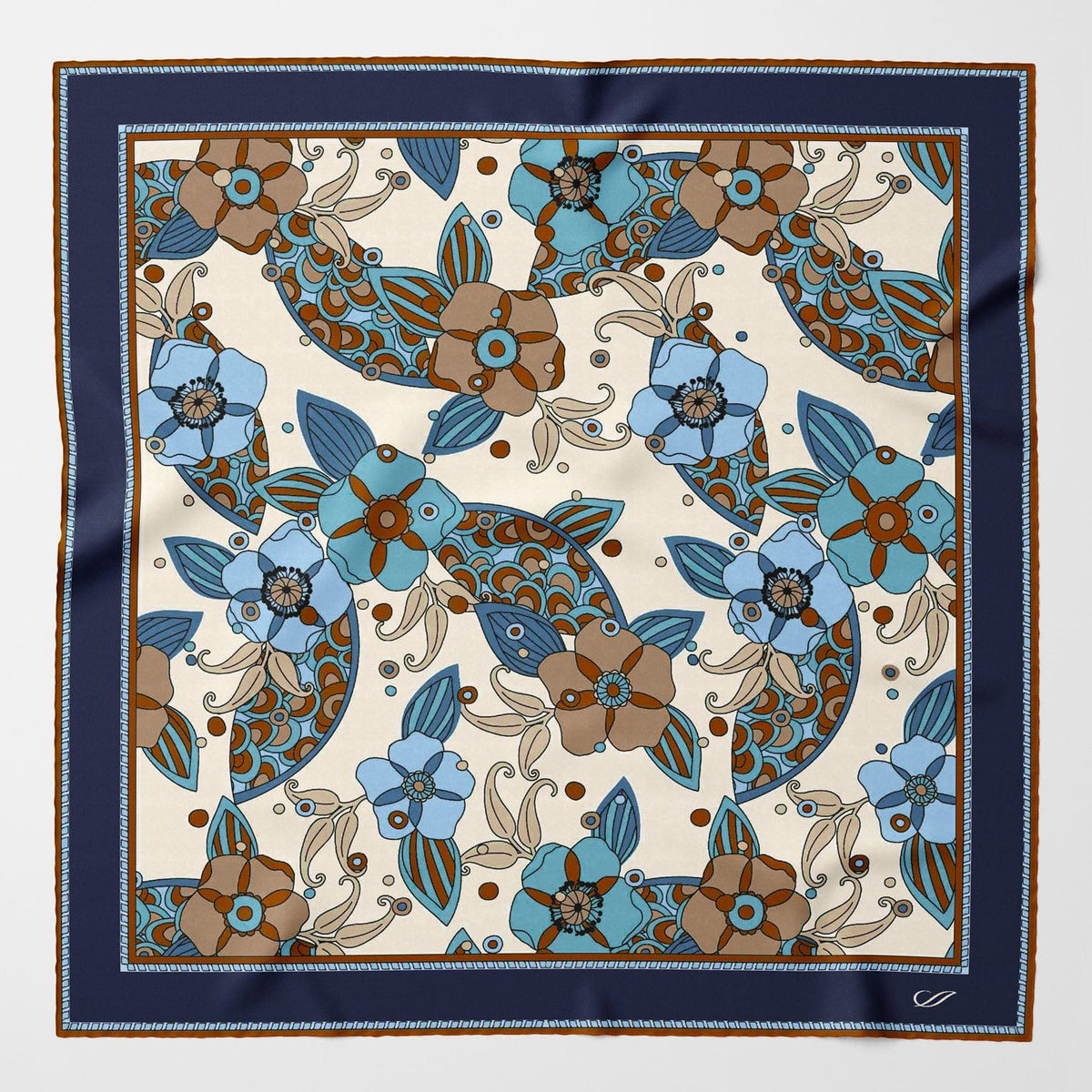 Blue Floral Italian Silk Neckerchief