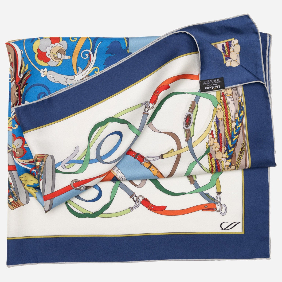 Designer Italian Silk Square Scarf - Blue