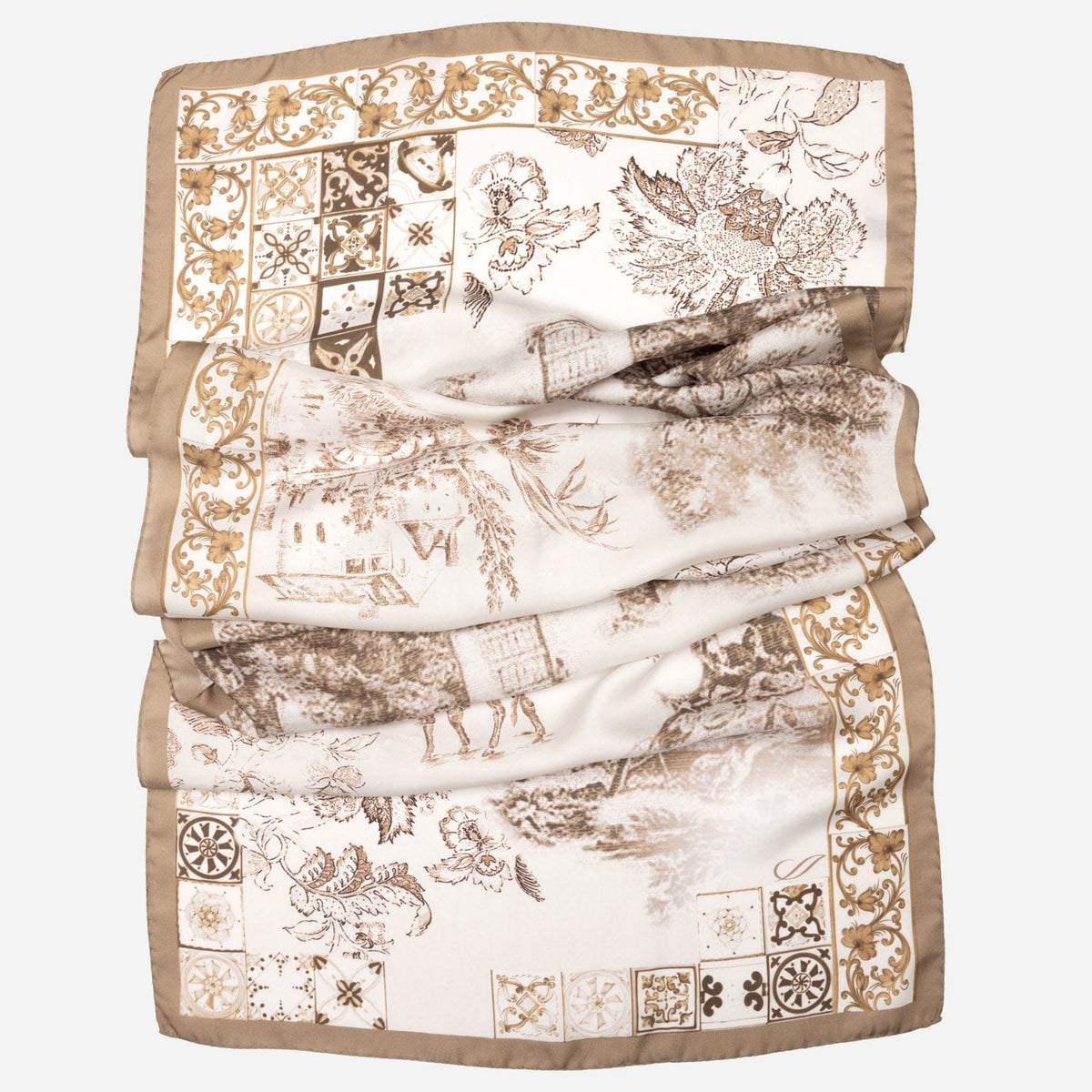 Women's Tan Italian Long Silk Scarf