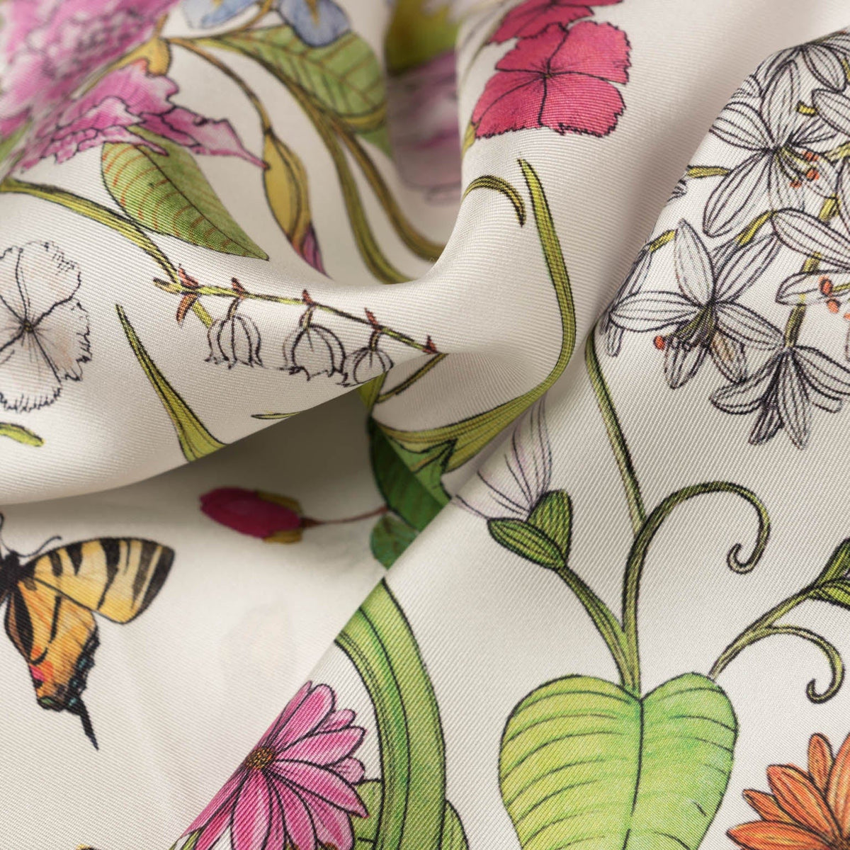 Pink Botanical Print Silk Scarf