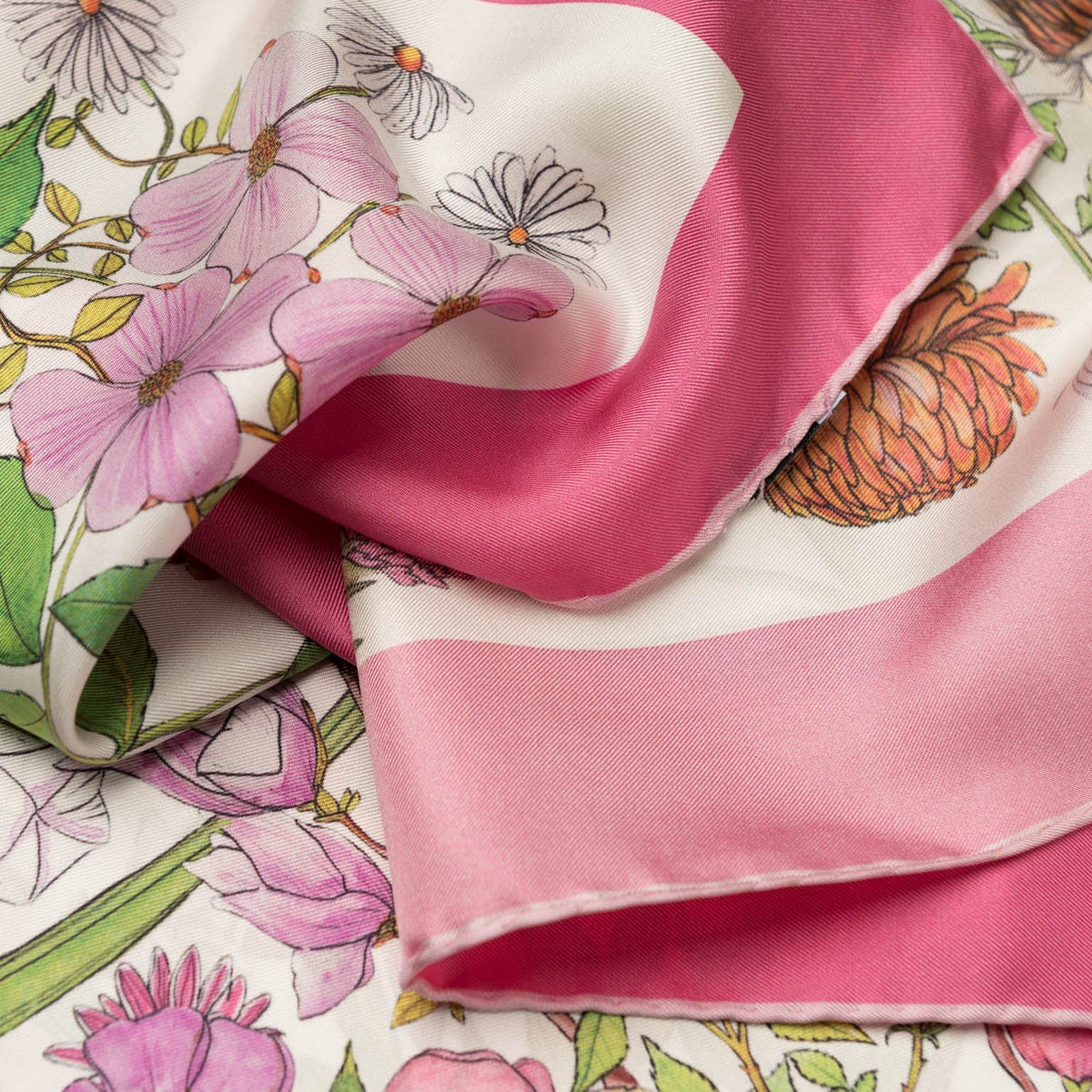 Flora - Hand Rolled Silk Foulard - Pink