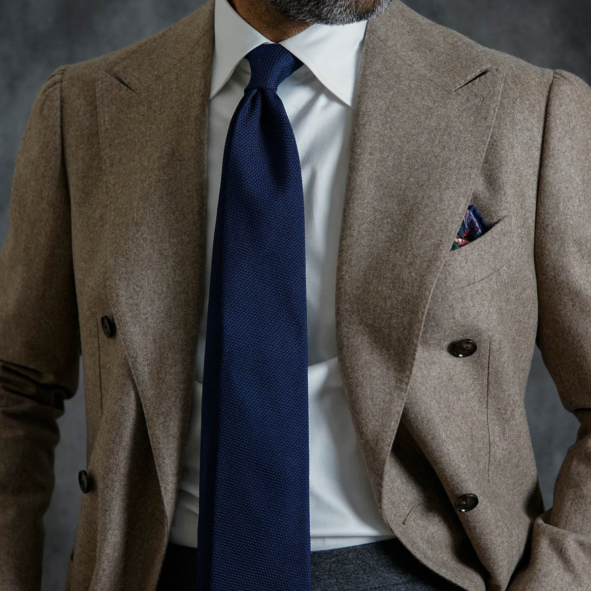 Handmade Italian navy blue grenadine silk necktie