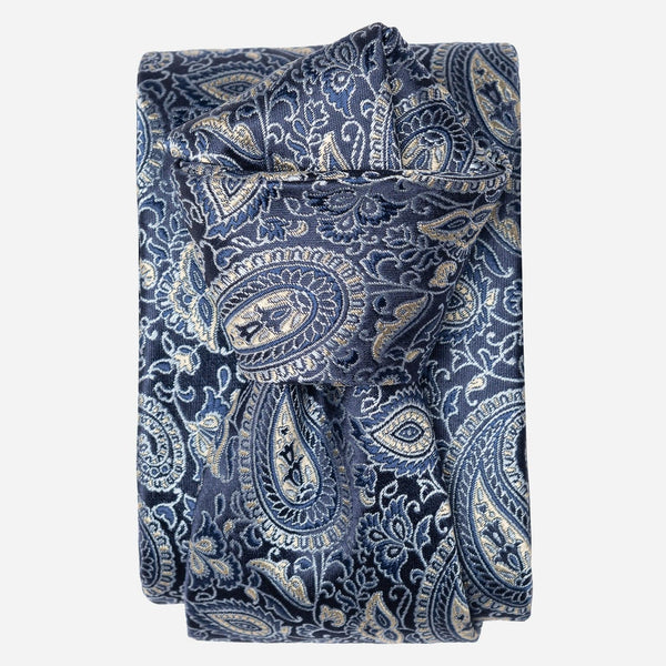Blue and Silver Paisley Italian Silk Tie