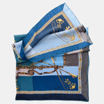 Italian Silk Satin Equestrian Scarf - Blue