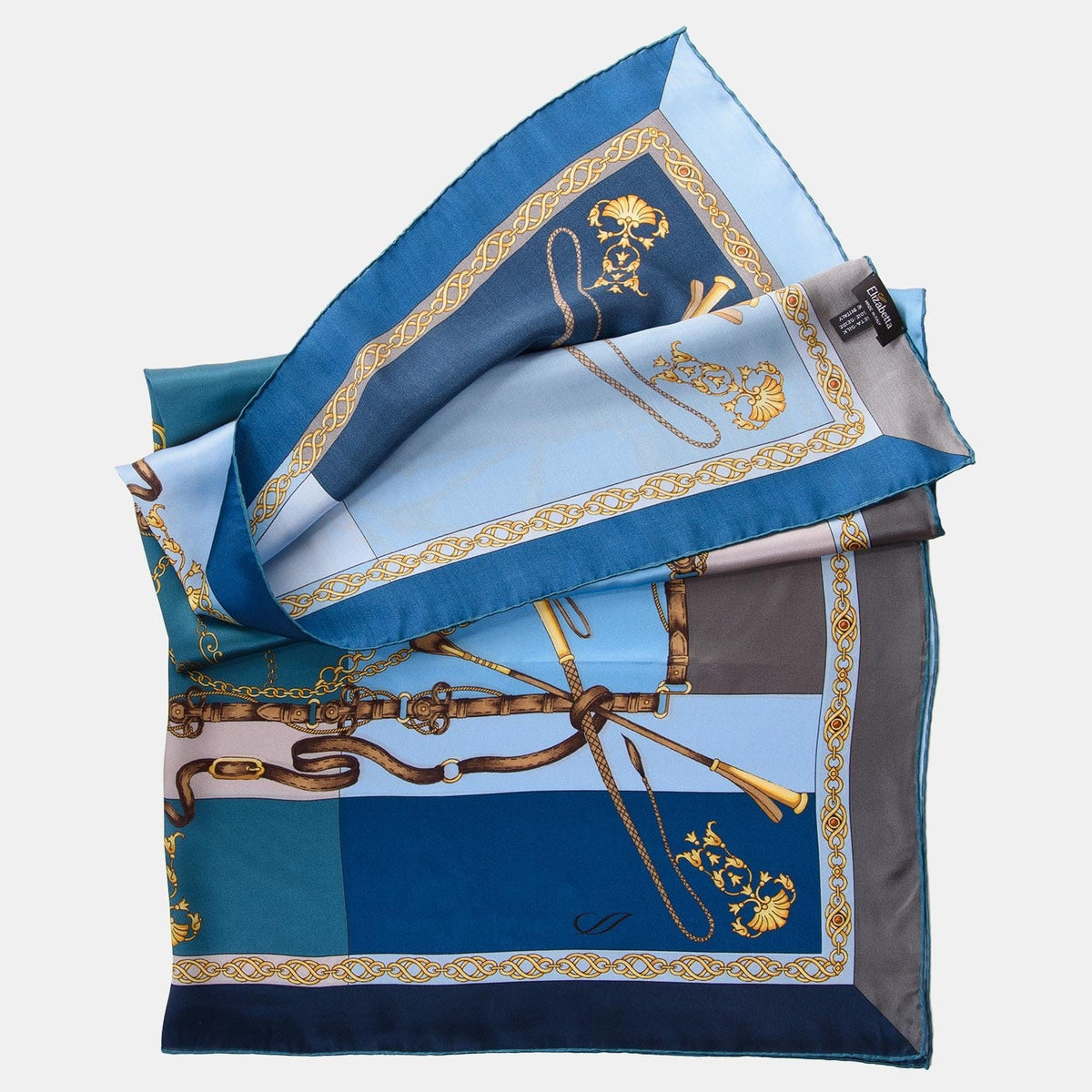 Italian Silk Satin Equestrian Scarf - Blue