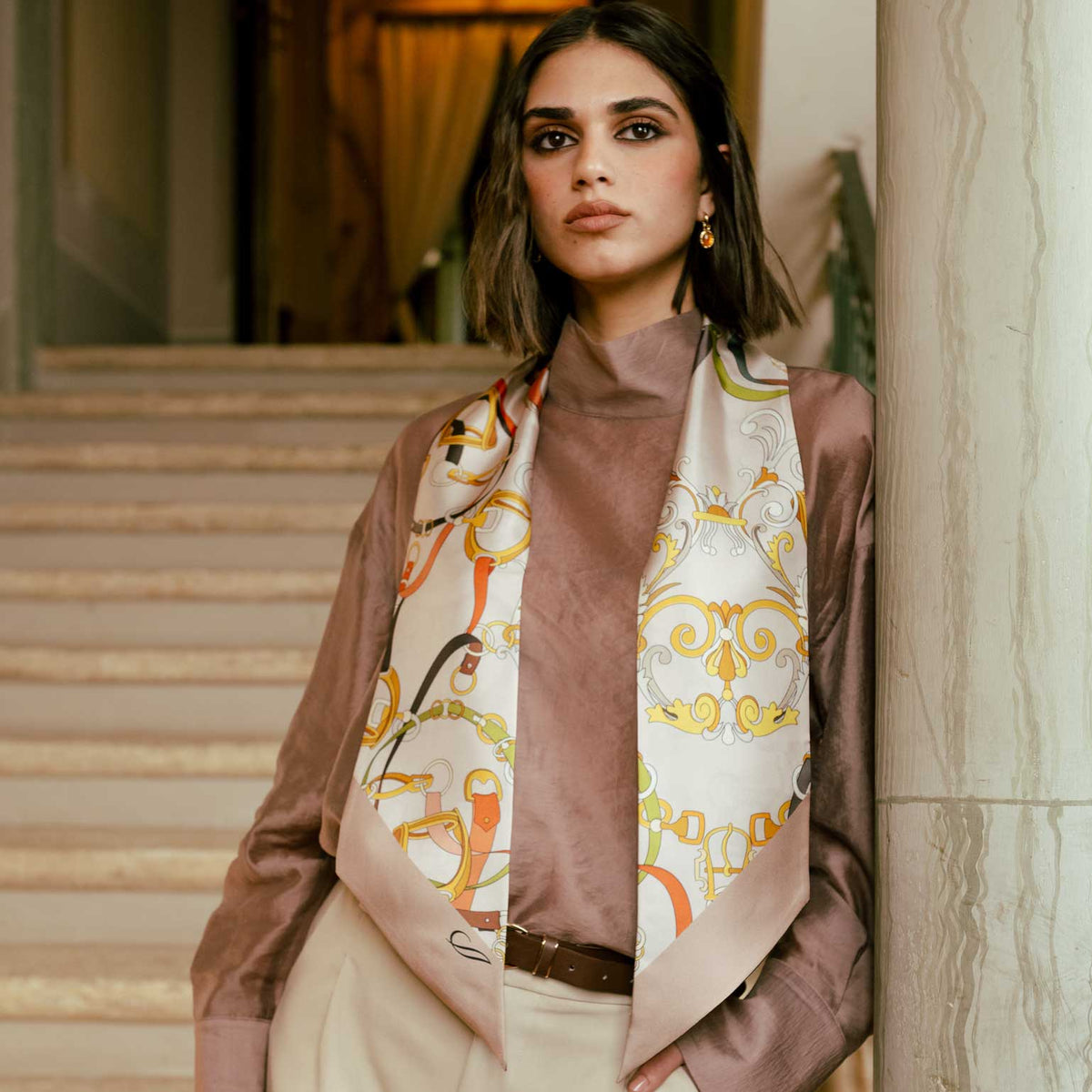 Brown Italian Skinny Silk Scarf