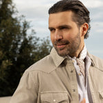 Luxury white and beige silk neckerchief made in Italy.