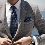 Luxury blue vintage pattern Italian silk tie