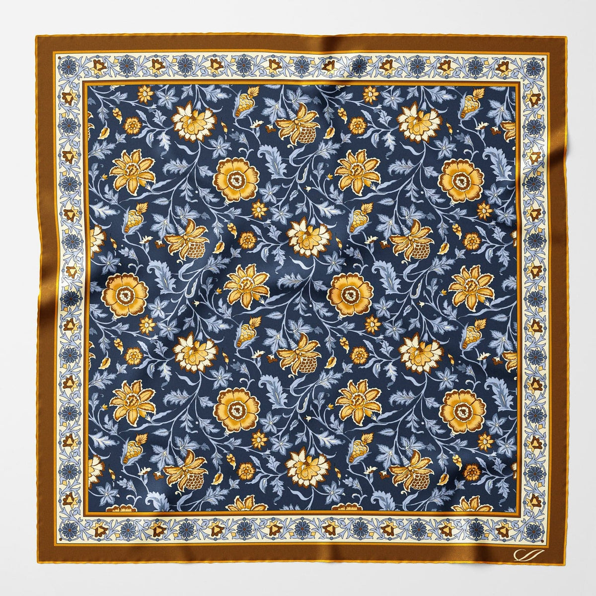 Navy Blue Floral Italian Silk Neckerchief