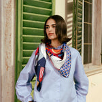 Italian Red and Blue Silk Square Scarf