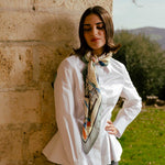 Tan and Aqua Italian Silk Square Scarf