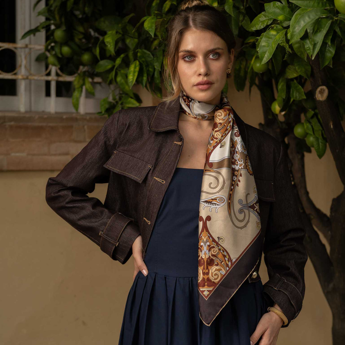 Italian designer silk carrè square scarf