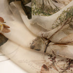 Women's Italian Long Silk Scarf Beige Floral