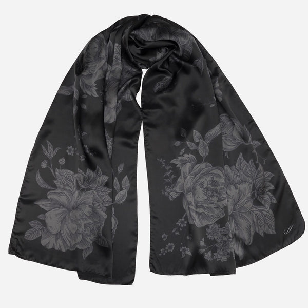 Black Floral Silk Evening Shawl