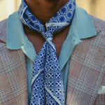 Men's blue and white luxury silk neck scarf bandana