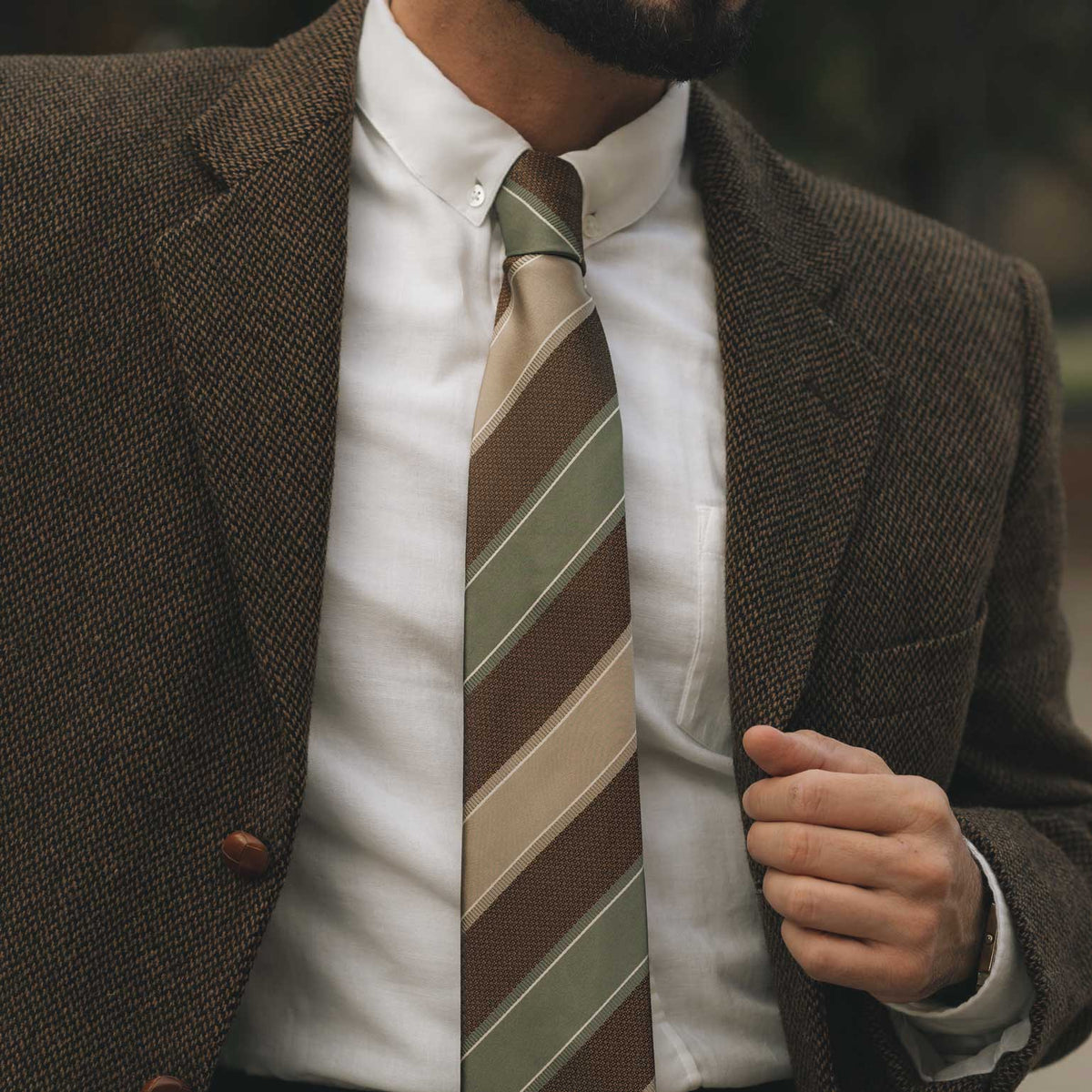 Italian Designer Green and Brown Tie