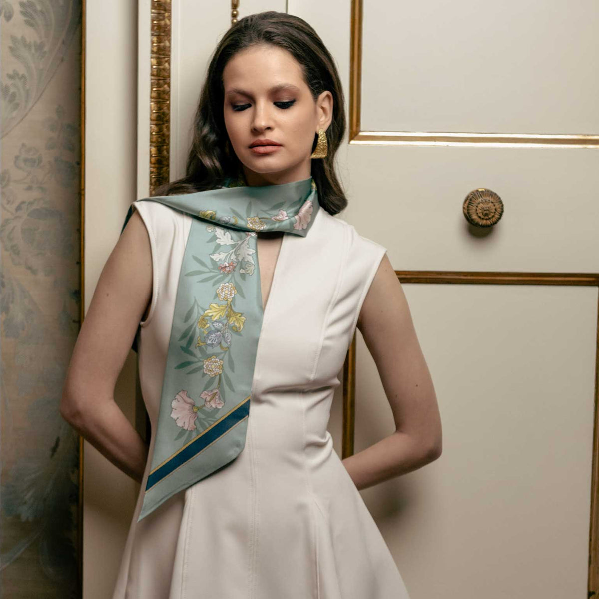 Long silk skinny twilly scarf made in Italy