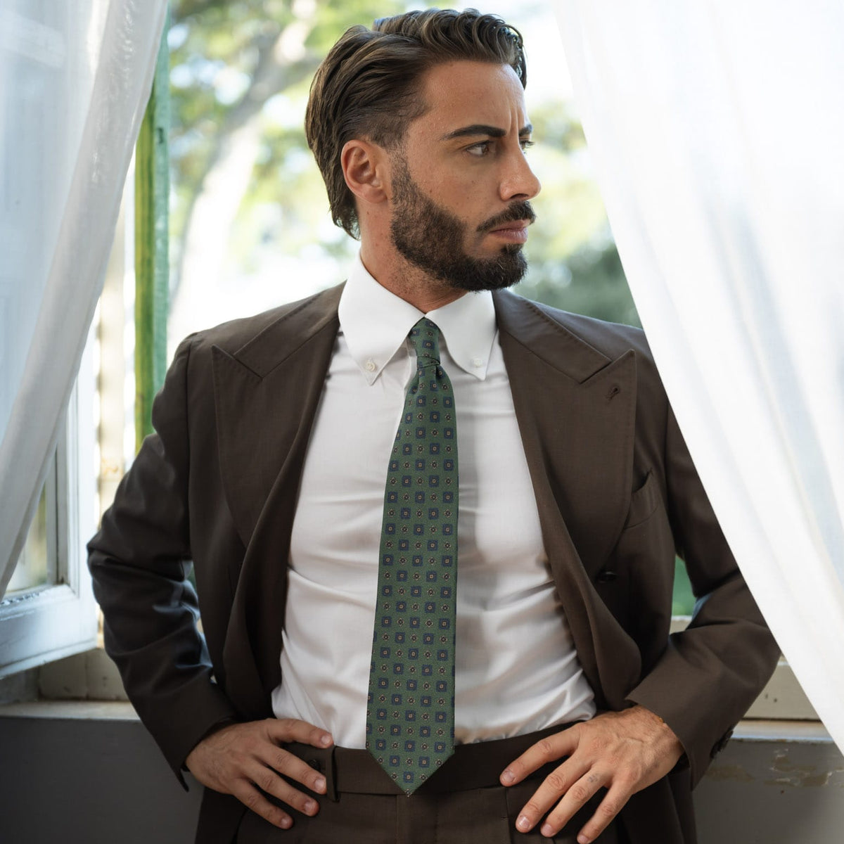 Green Madder Silk Designer Italian Tie
