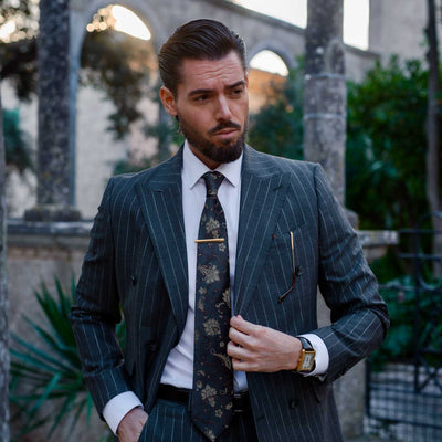 Blue and gold luxury Italian silk tie