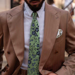 Handmade green floral Italian silk tie