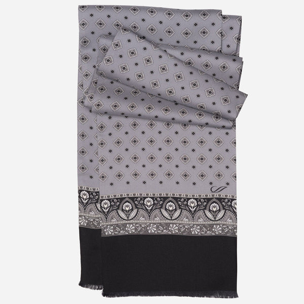 Italian Designer Men's Grey Silk Scarf