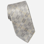 Grey Plaid Italian Silk Tie for Men