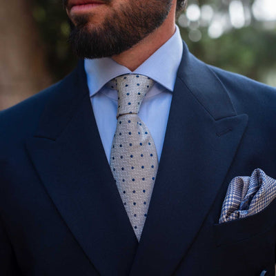 luxury handmade Italian silk grey polka dot tie