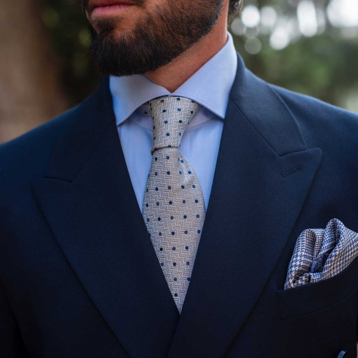 Double sided print silk pocket square from Italy