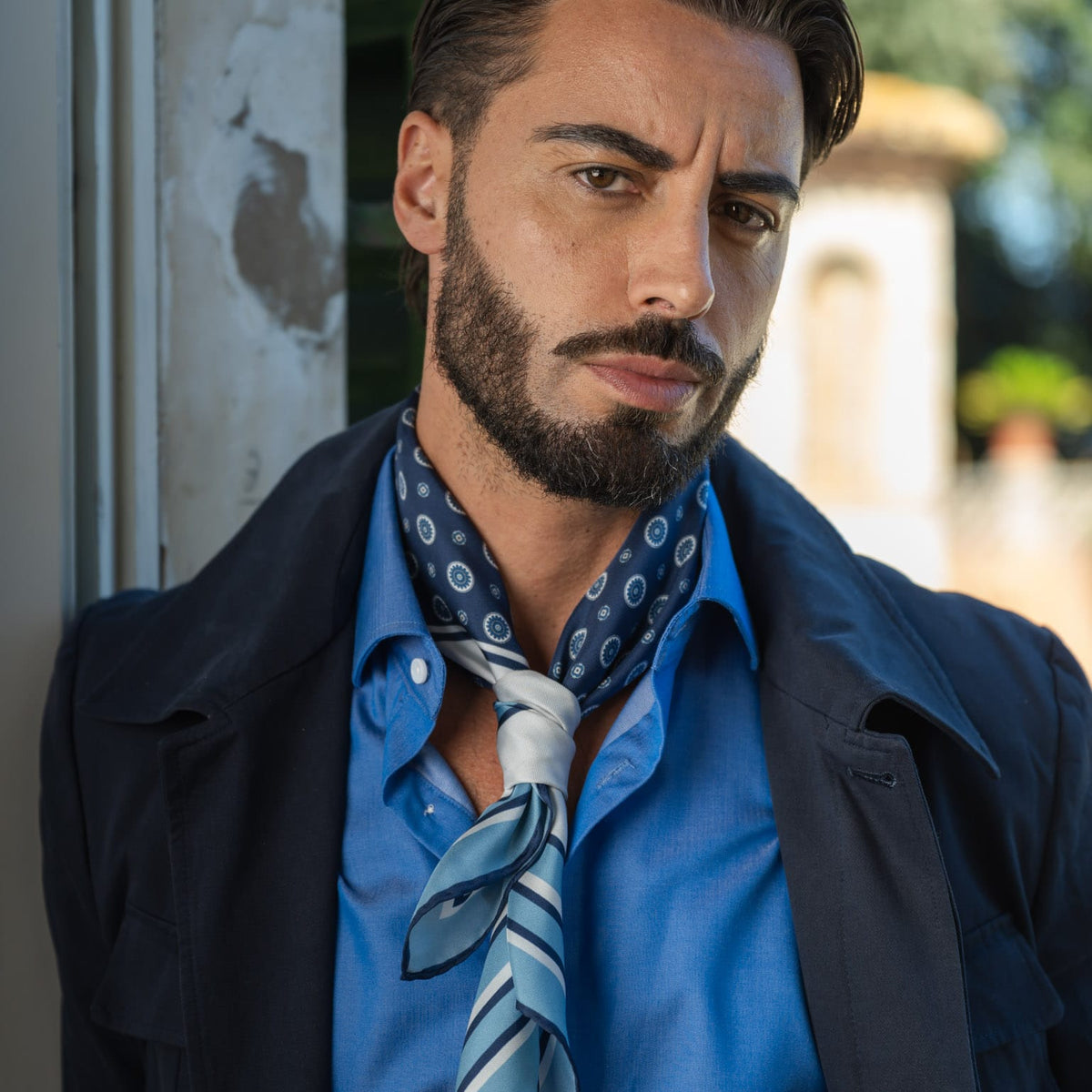 Blue Italian Designer Silk Neckerchief