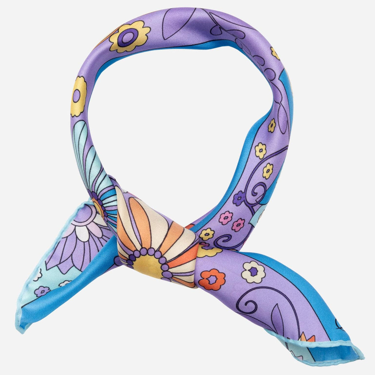 Women's Floral Italian Silk Bandana - Blue