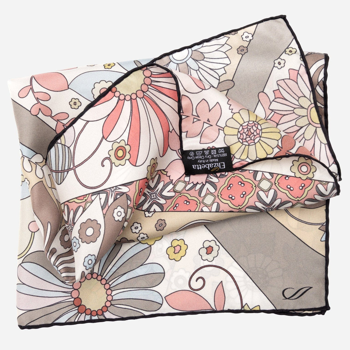 Women's Floral Italian Silk Bandana - Tan