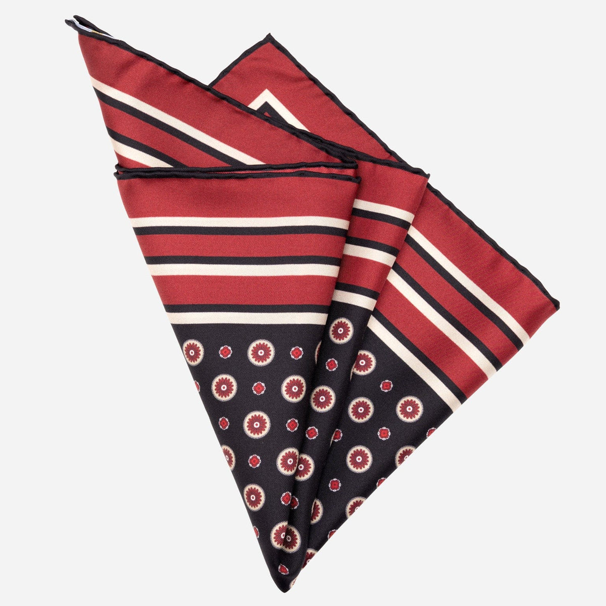 Black & Burgundy Silk Italian Pocket Square