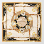 Gold Pocket Watch Design Silk Square Scarf