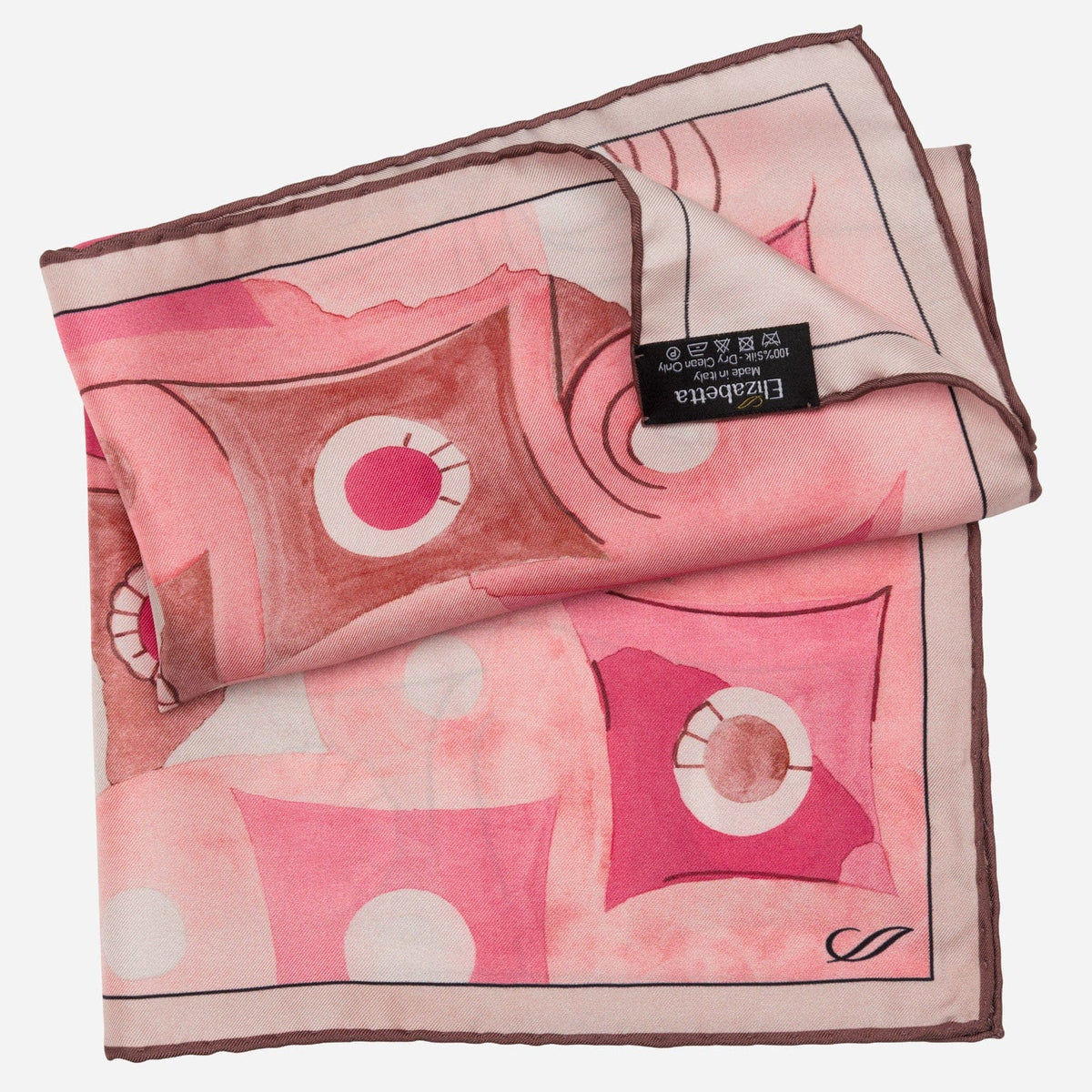 Pink & Brown Silk Italian Pocket Square