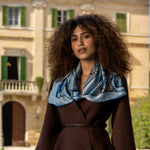Blue paisley luxury designer handmade Italian silk scarf