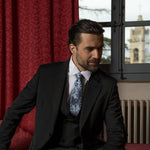 Elegant sky blue formal woven Italian silk necktie