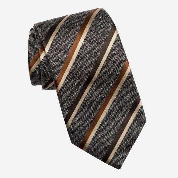 Steel Grey Striped Italian Handmade Silk Tie