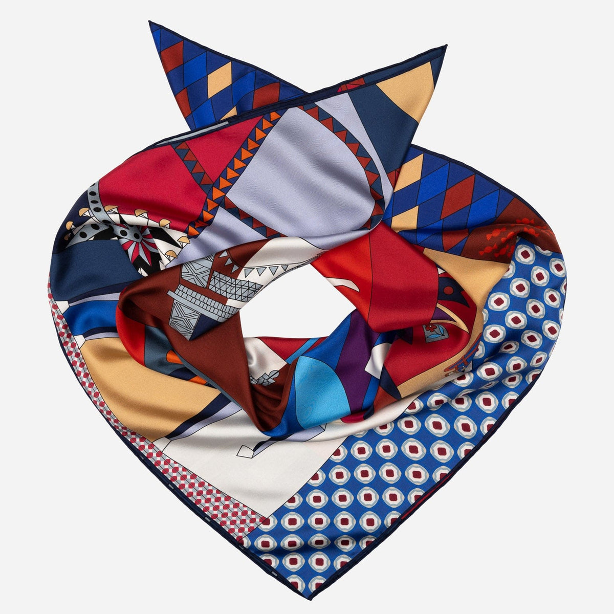 Italian Red and Blue Silk Square Scarf