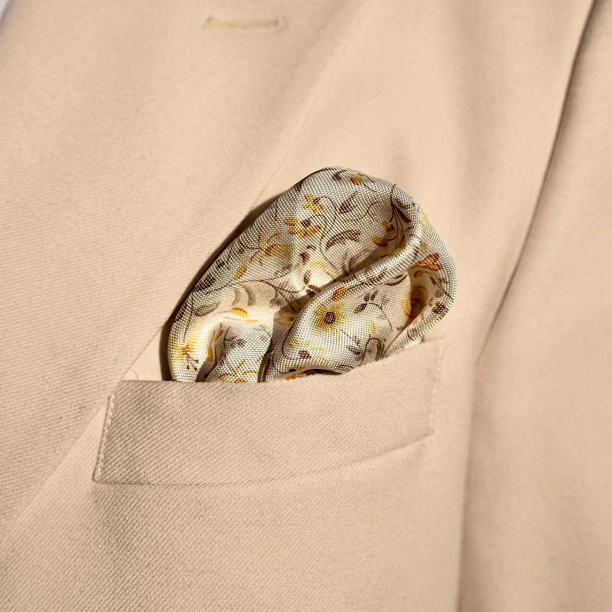 luxury yellow silk pocket square hand rolled hems