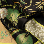 Black Botanical Print Italian Silk Scarf