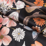 Black Botanical Print Silk Scarf