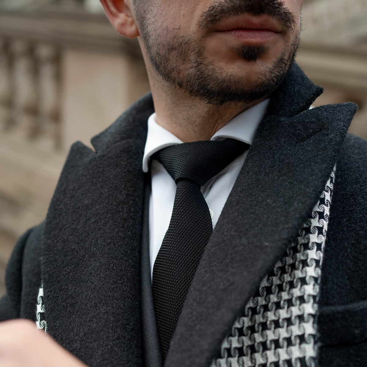 black handmade Italian grenadine tie