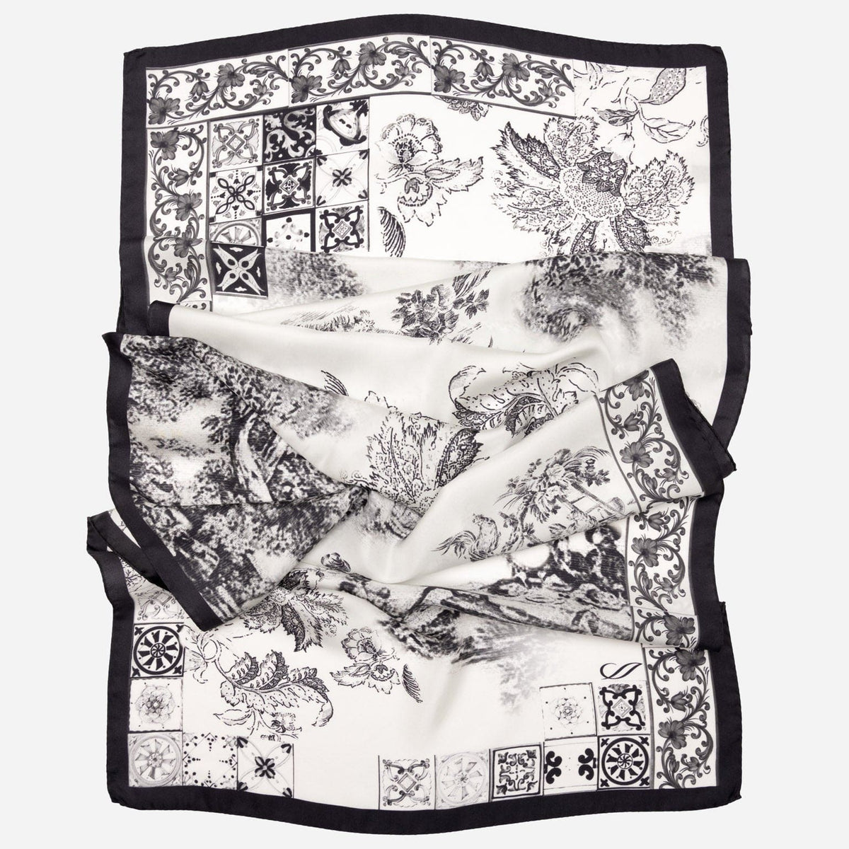 Women's Black Italian Long Silk Scarf