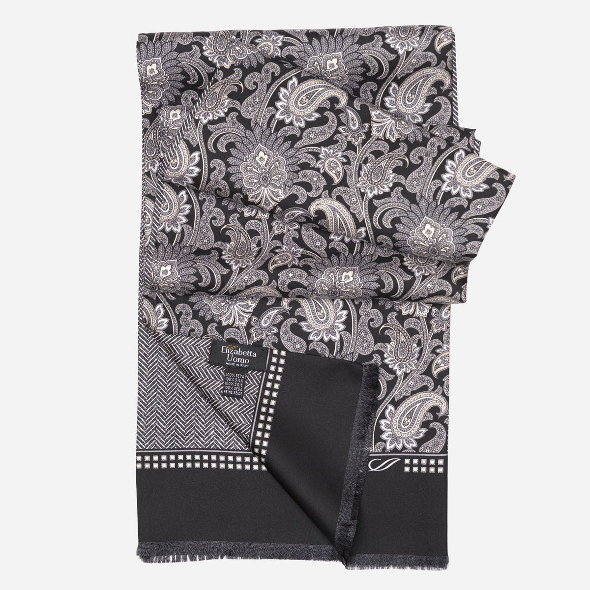 Men's Italian Black Paisley Silk Scarf