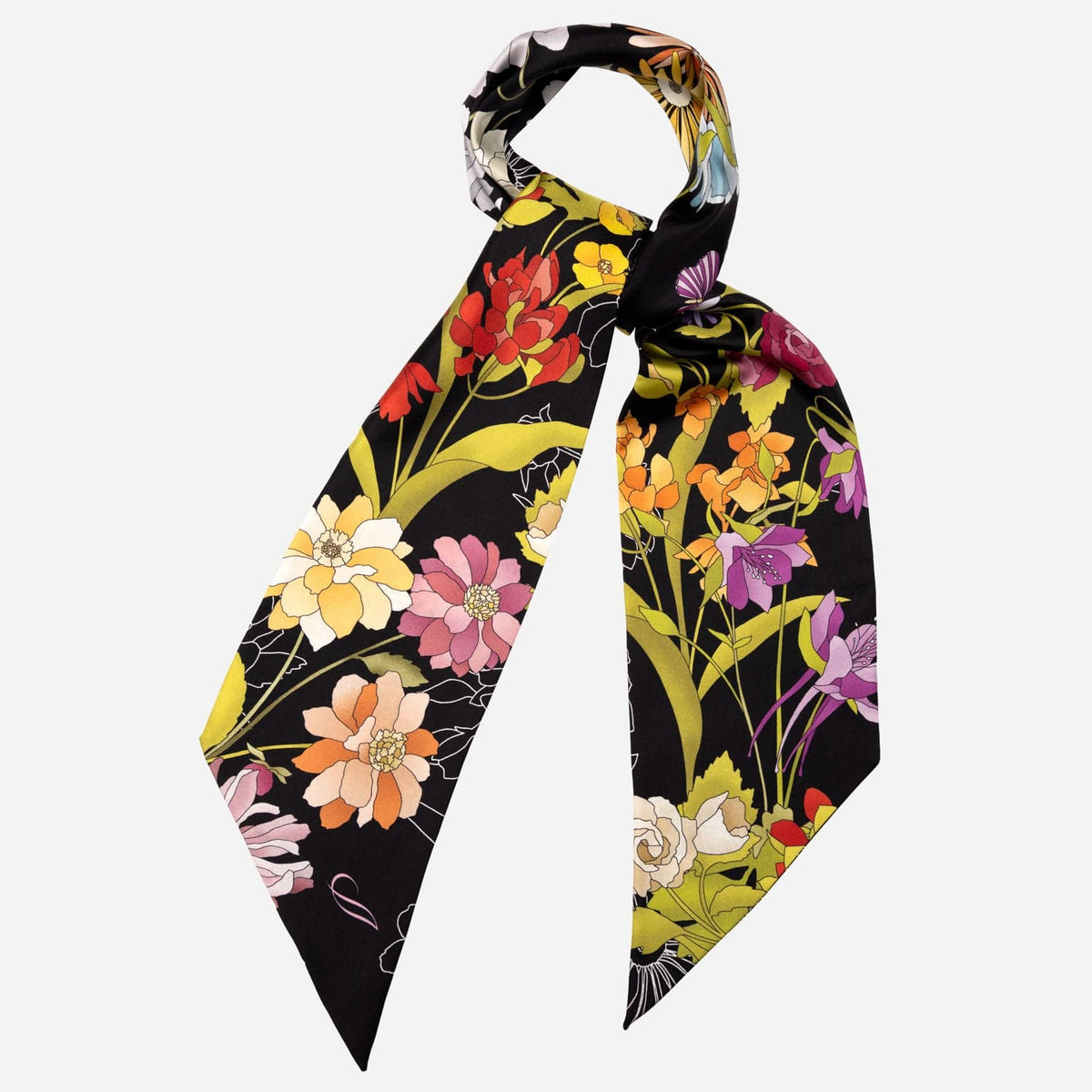 Black Italian Silk Skinny Scarf