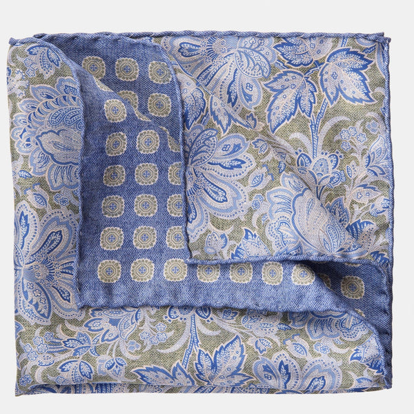 Blue Double Sided Silk Pocket Square