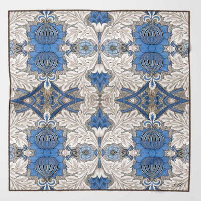 Blue and Tan William Morris Silk Pocket Square
