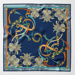 Luxury blue equestrian small silk neck scarf