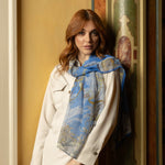 blue equestrian sheer silk italian scarf.